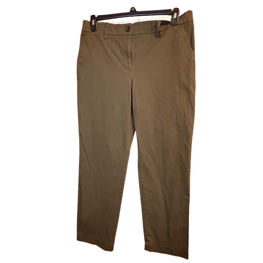 Talbots The Perfect Chino Pants Womens 14P Olive Green Petite Straight Leg 662